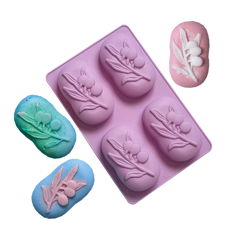 Soap Making Kit For Beginners - Ovale Olivenbaum-Silikon-Seifenform mit 4 Mulden, DIY-Seifenherstellung,